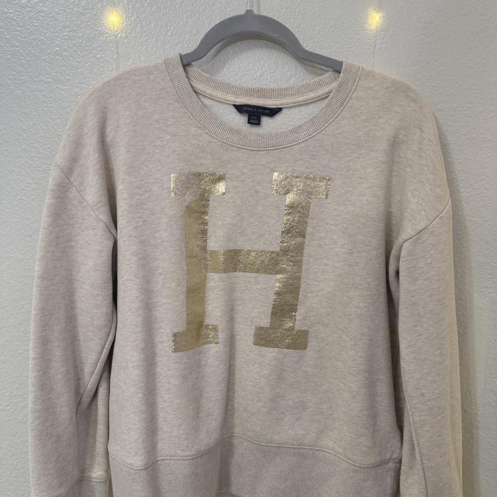 Tommy Hilfiger Beige Sweatshirt with Metallic Logo